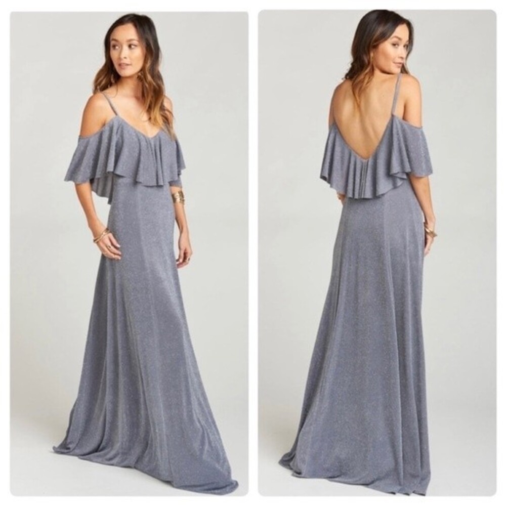 NWT Show Me Your Mumu Renee Ruffle Maxi Dress Dancing Queen Shine Smoke Size XS